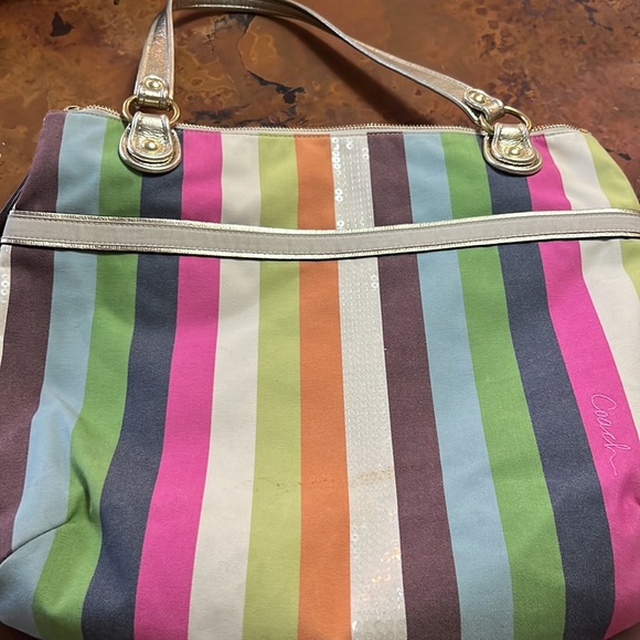 Coach Rainbow stripe sequence and gold purse - Picture 3 of 3
